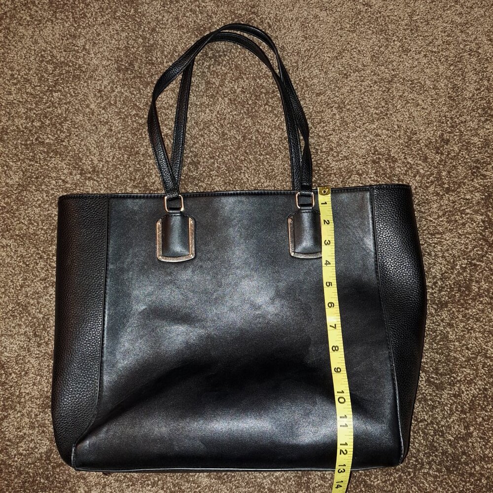 Nine West Womens Black Leather Double Strap Bottom Stud Tote Bag Removable Pouch - Picture 7 of 9